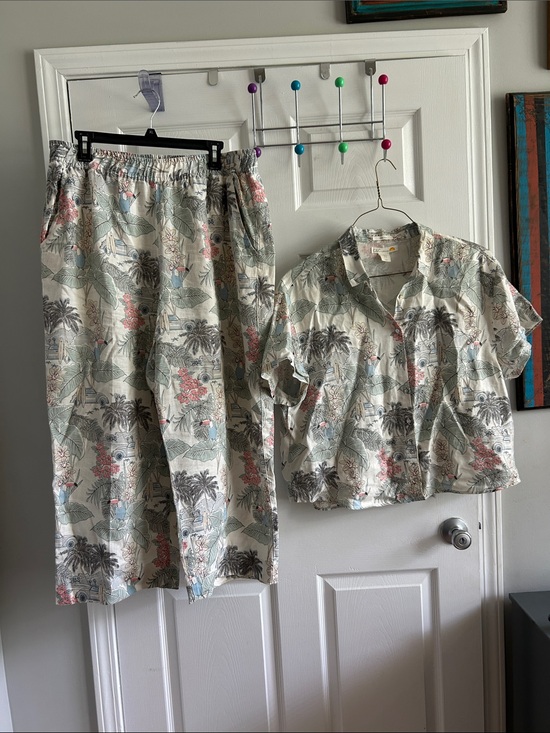 C&C California Pants - C&C California Women’s Tropical Casual Set in Cream, Green, Pink, blue and tan